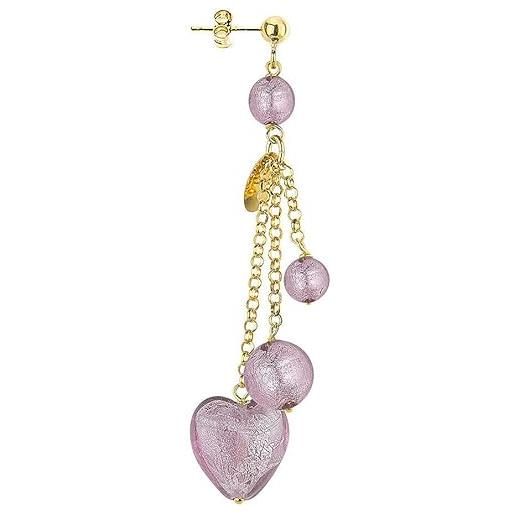 Lebole Gioielli collezione gotico caratteri mobili ciuffo cuore orecchino singolo da donna in argento pietra rosa