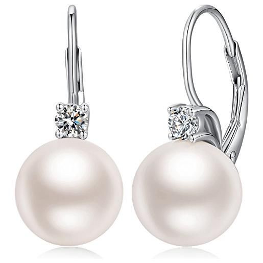 Jiahanzb orecchini perle grandi donna bianco in argento sterling 925 pendenti anallergici 10mm