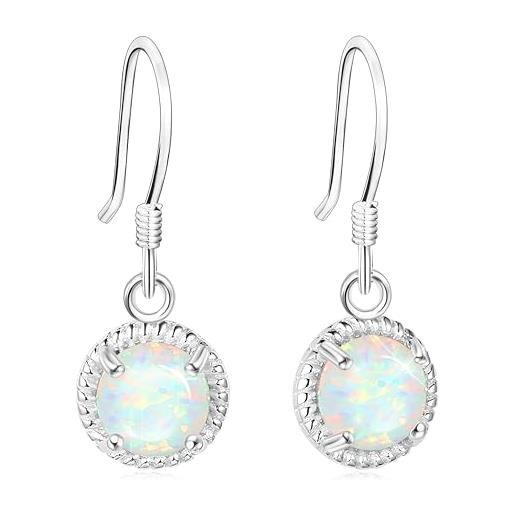KristLand gioielli moonlight orecchini in argento sterling 925 con opale creato pendente 9mm delicato fidanzata moglie pacco regalo