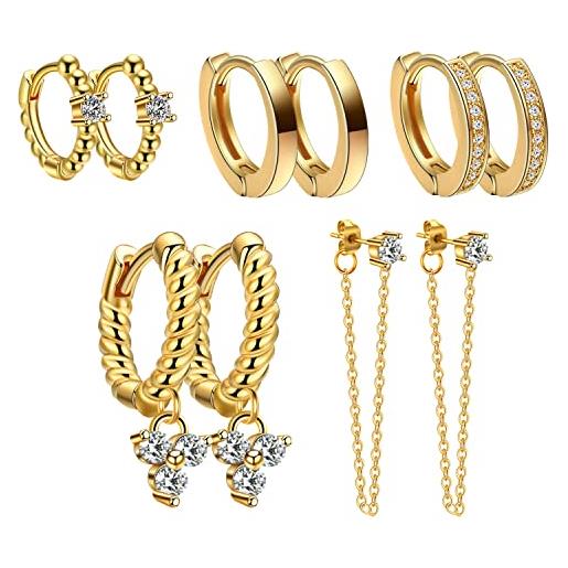 TILO JEWELRY 5 pairs sterling silver silver huggies hoop earrings set for women girls small dangle chain hoop earrings gold