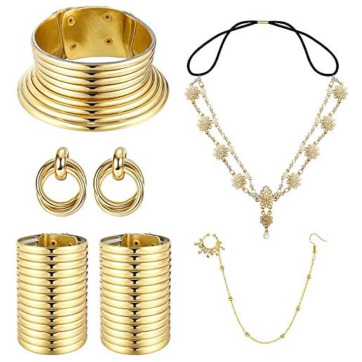 Kakonia 6 pz african national jewelry per le donne egiziano gold headpiece choker collars braccialetti orecchini di dichiarazione per halloween cosplay party accessori