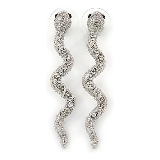 Avalaya orecchini pendenti a forma di serpente con cristalli trasparenti/tono argento/50 mm l, cristallo