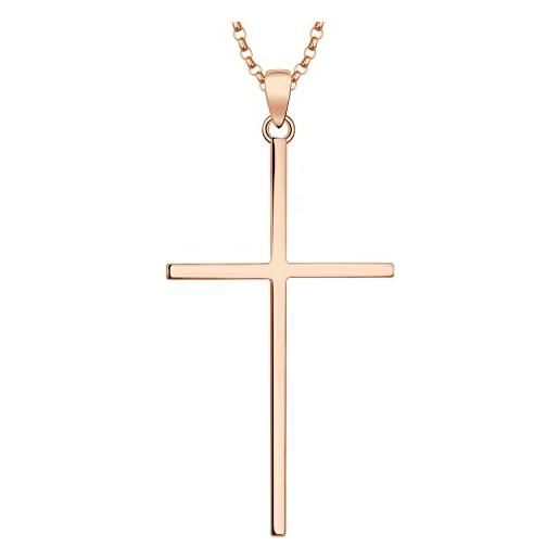 JO WISDOM collana di grande croce crocifisso celtico argento 925 donna con placcato oro rosa, ciondolo con catena