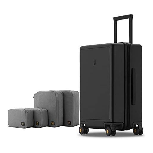 LEVEL8 valigia bagaglio a mano elegante opaco 100% pc valigia trolley con organizer valigie viaggio set di 4, valigie con 4 ruote doppie girevoli e lucchetto tsa integrato, 66cm, 65l, nero
