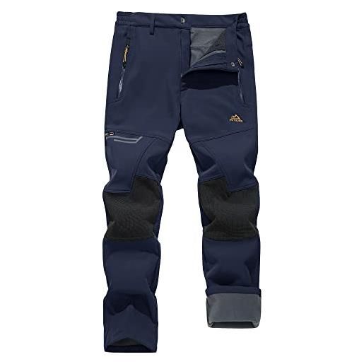 KEFITEVD pantaloni da escursionismo da uomo con fodera in pile, con elastico in vita, impermeabili, con tasche con zip, blu scuro, w40