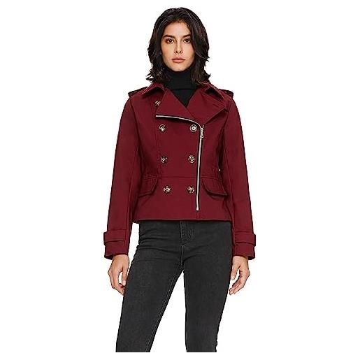 OROLAY donna cappotto trench corto doppio petto giacca slim resistente all'acqua rosso scuro s