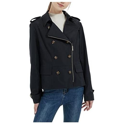OROLAY donna cappotto trench corto doppio petto giacca slim resistente all'acqua nero m