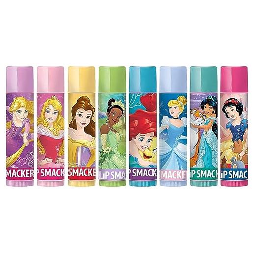 Lip Smacker disney princess party pack, 8 lucidalabbra aromatizzati per bambini ispirati alle principesse disney, trasparenti, idratanti e rinfrescanti