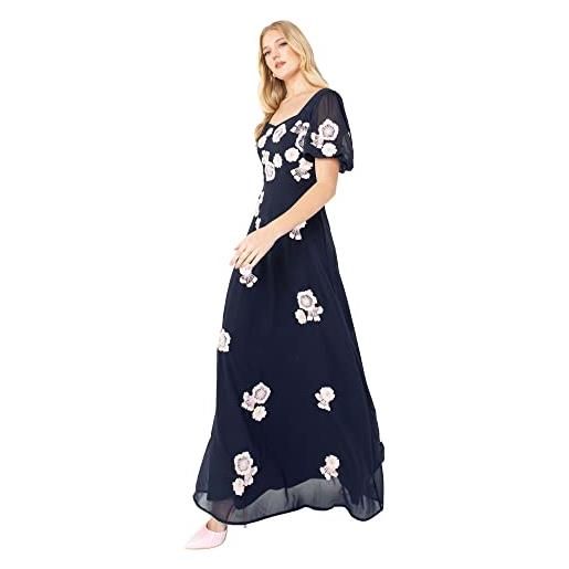 Maya Deluxe womens ladies floral embellished short sleeve maxi dress for wedding guest bridesmaid evening prom ball vestito, navy, 46 donna
