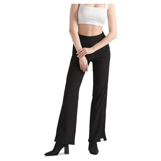 Calvin Klein Jeans pantaloni donna split straight rib pantaloni in tessuto, nero (ck black), xs