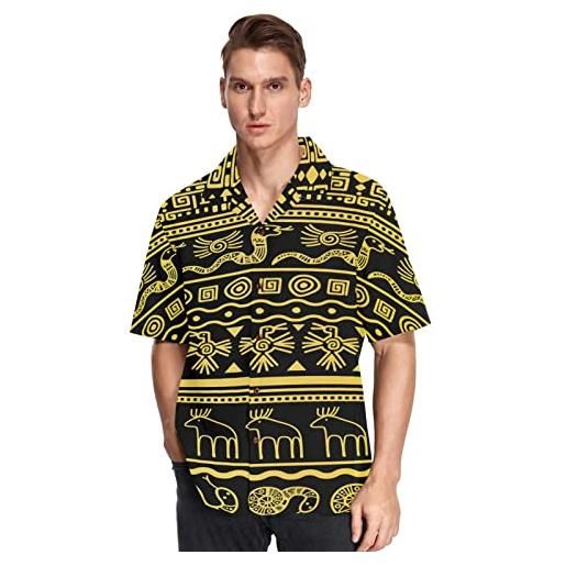 KAAVIYO animali dorati africani camicia hawaiana da uomo manica corta casual abbottonatura frontale pantaloncini da spiaggia