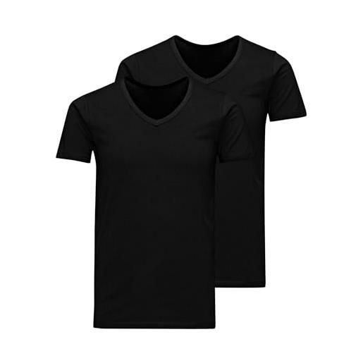 JACK & JONES jacbasic v-neck tee ss 2 pack t-shirt, nero (black black), xxl (pacco da 2) uomo