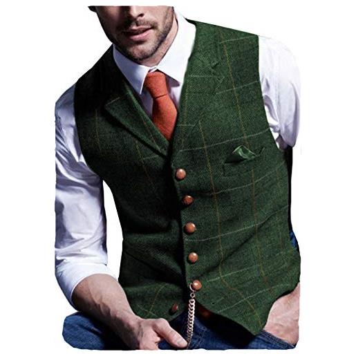 Solove-Suit gilet da uomo in gilet scozzese tweed slim fit per groomsmen da sposa(verde, s)