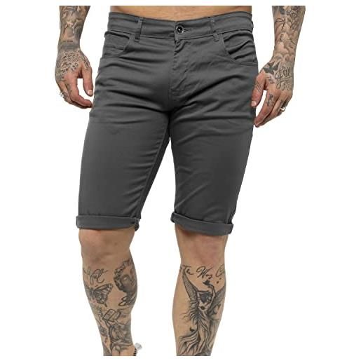 BRAND KRUZE pantaloncini da uomo slim fit elasticizzati casual in cotone chino pantaloni estivi da lavoro intelligenti, grigio, 28w