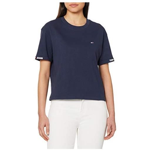 Tommy Hilfiger tommy jeans t-shirt crop in cotone biologico con logo (twilight navy, m)