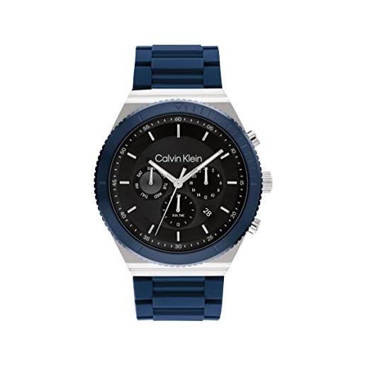 Calvin Klein orologio analogico multifunzione al quarzo da uomo collezione ck fearless con cinturino in acciaio inossidabile o silicone nero/blu (black/ blue)