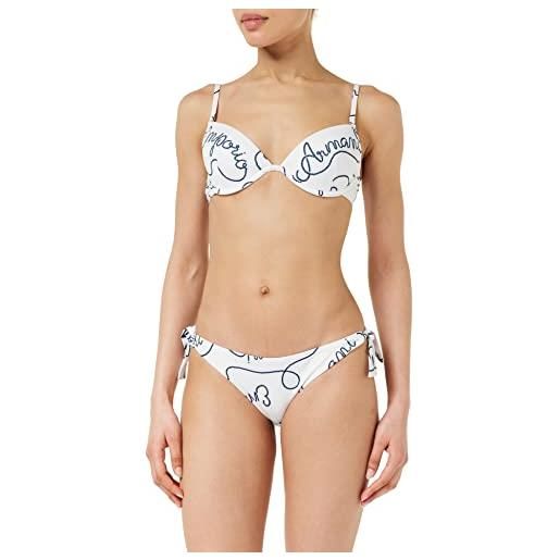 Emporio Armani bikini da donna logomania sculpture reggiseno e fiocco set, bianco/blu navy, xl