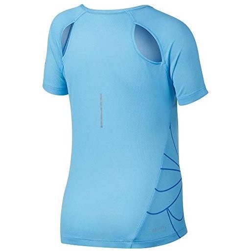 Nike le haut de running graphique à manches courtes, t-shirt bambina, blue chill/white/signal blue, fr: m (taille fabricant: m)