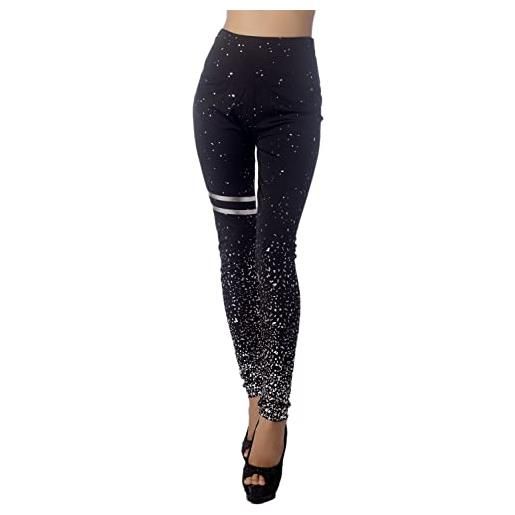 iB-iP donna modellante pancia ampi cintura elastico mid vita legging senza piedi, taglia: 42, argento & nero