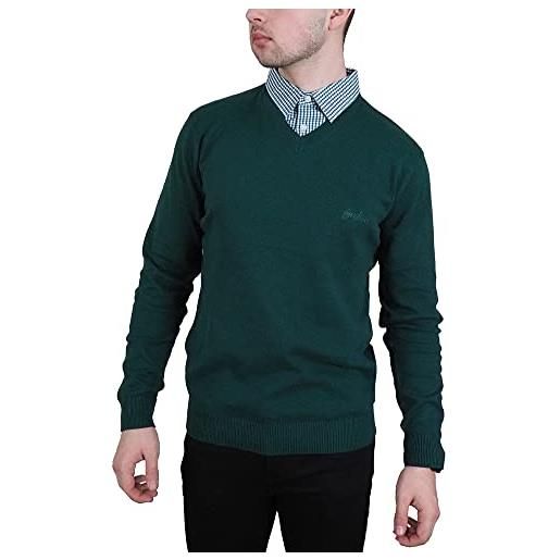 Enzo Moretti maglione da uomo con scollo a v, 100% cotone, con inserto per colletto a camicia, marina militare, s