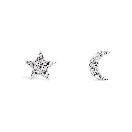 SINGULARU - orecchini moon & star argento - orecchini in argento sterling 925 con finitura placcata in rodio - orecchini chiusura dado a pressione - gioielli da donna