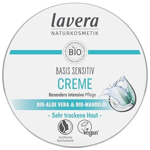 lavera base sensitiv crema multiuso - cura intensiva per la pelle secca - aloe vera e olio di mandorle biologico - idratante - vegano - 150 ml
