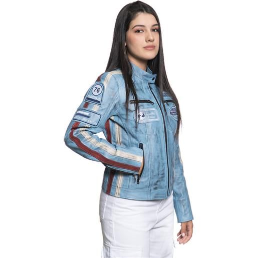 Leather Trend motociclista donna - biker donna azzurro tamponato in vera pelle