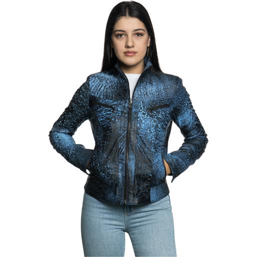 Leather Trend kelly - giacca donna blu effetto graffiato in vera pelle
