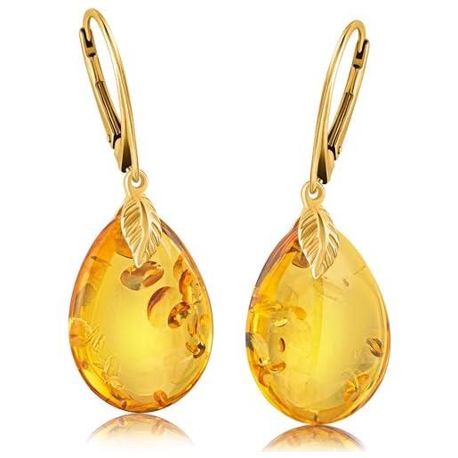 Copal Orecchini Con Ambra Naturale E Design Floreale In Argento