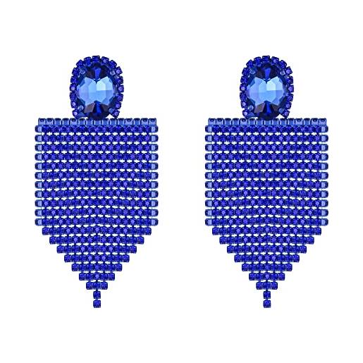EVER FAITH cristalli di strass costume grande bavaglino dichiarazione nappe goccia dangle orecchini chandelier per donne ragazze blu