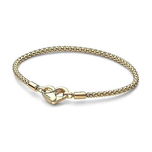Pandora bracciale moments con catena con borchie placcato in oro 14 carati con chiusura a cuore, 16