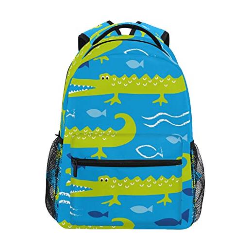 Vnurnrn pesce azzurro coccodrillo verde cartone animato zaino per bambini studente scolastico bookbag borsa del libro per viaggio ragazze ragazzi