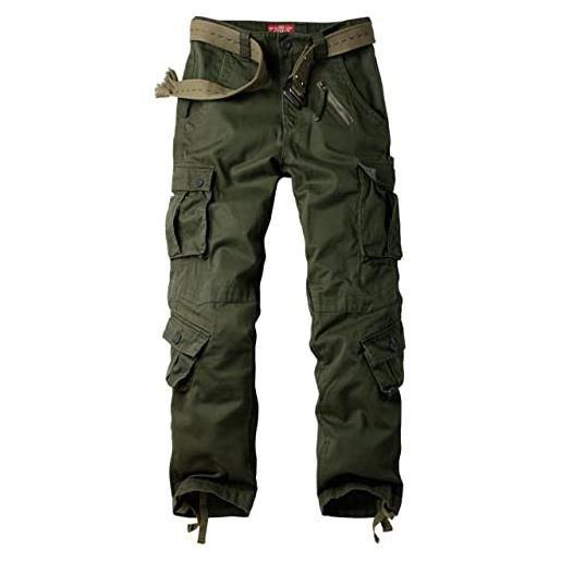 Ycfish pantaloni cargo da donna, multi tasche, da trekking, con chiusura lampo, militari, per attività all'aria aperta, rilassati, da trekking, verde militare, w46