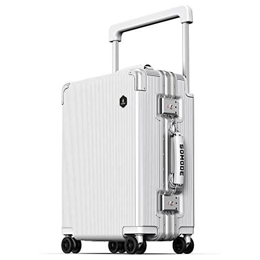 SOMODE la series - valigia con manico largo 50,8 cm, con telaio in alluminio, ruote girevoli a basso rumore e serratura tsa, bagaglio a mano per viaggi d'affari, bianco perla, carry-on luggage 20inch, 