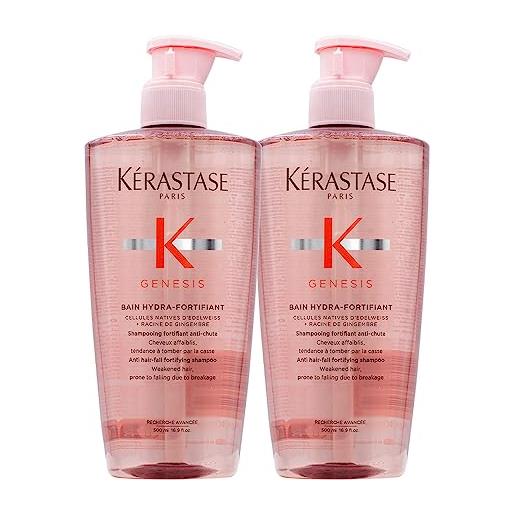 KERASTASE kérastase, shampoo per capelli fini, nutriente e rinforzante contro la perdita di capelli, bain hydra-fortifiant, genesis, 2 x 500 ml