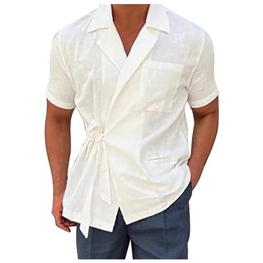 Kobilee camicia uomo casual hawaiana manica corta gemelli camicia slim fit coreana elasticizzata camicia lino vintage elegante camicetta stampa estiva t-shirt maglietta fantasia cotone