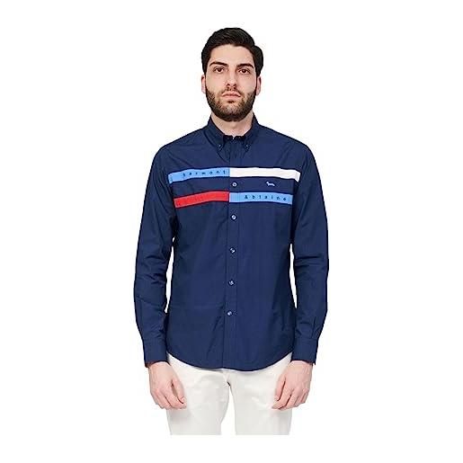 Harmont & Blaine camicia manica lunga da uomo marchio, modello con fascette e logo crj907011759m, realizzato in cotone. Blu