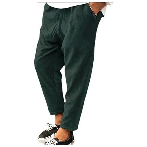 YawYews pantaloni larghi da uomo in velluto a coste con corduroy, stile casual in cotone, termico, alla moda, ritagliati, con elastico in vita e coulisse, m-3xl, verde, xl