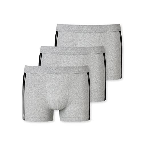 Schiesser pantaloncini da uomo, confezione da 3 pezzi, cotone organico, fascia morbida e strisce - 95/5 stretch, grigio mélange, xxxxl