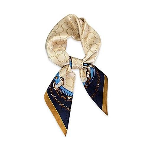 LumiSyne sciarpe di seta donna foulard quadrata 70×70cm retro stampato motivo geometriche catena lettere leggera raso foulard piccolo fazzoletto da collo fascia per capelli bandane copricapo