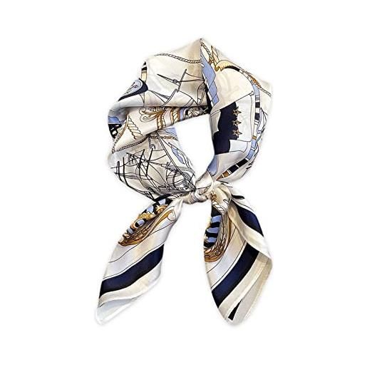 LumiSyne sciarpe di seta donna foulard quadrata 70×70cm retro stampato motivo geometriche catena lettere leggera raso foulard piccolo fazzoletto da collo fascia per capelli bandane copricapo