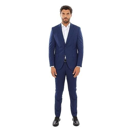 Ciabalù abito uomo elegante completo slim fit blu gessato sartoriale (58, numeric_58)