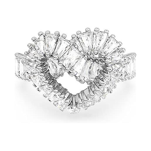 Swarovski matrix anello, con motivo a cuore, zirconia e cristalli Swarovski, placcato in tonalità rodio, taglia 55, bianco