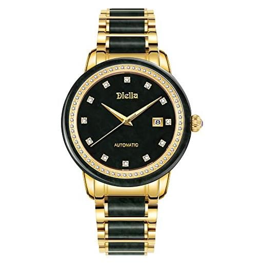 Diella automatico mens orologi, lusso nero giada e oro uomini orologi meccanici, acciaio inox impermeabile bracciale orologi per uomo (modello: ad6008g), giada nera, bracciale