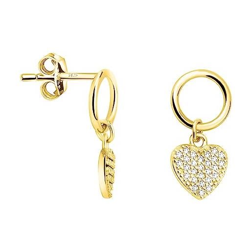 Sofia milani - orecchini da donna in argento 925 - placcati in oro e con pietra zircone - orecchino pendente a cerchio cuore - e2017
