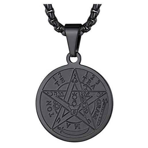 FaithHeart collana uomo di pentagramma albero della vita ciondolo traforato lucidato liscio amuleto talismano in argento nero oro regalo compleanno