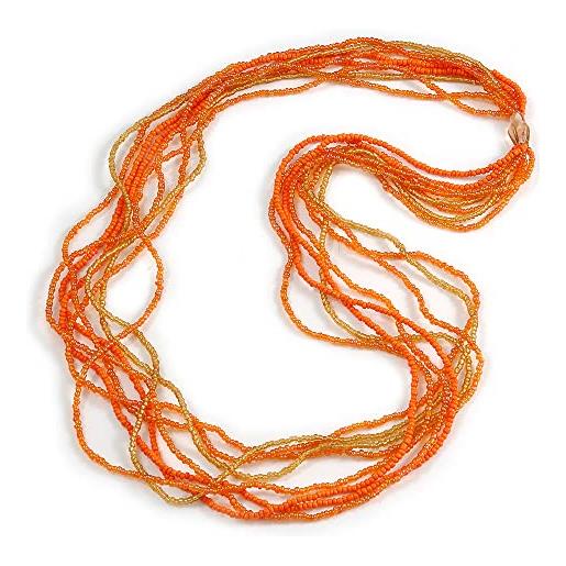 Avalaya collana lunga multifilo con perline di vetro nei toni dell'arancione/giallo, lunghezza 86 cm, misura unica, vetro