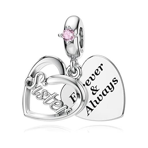 DALARAN sorella charm ciondoli a forma di cuore in argento sterling per pandora pink zirkonia
