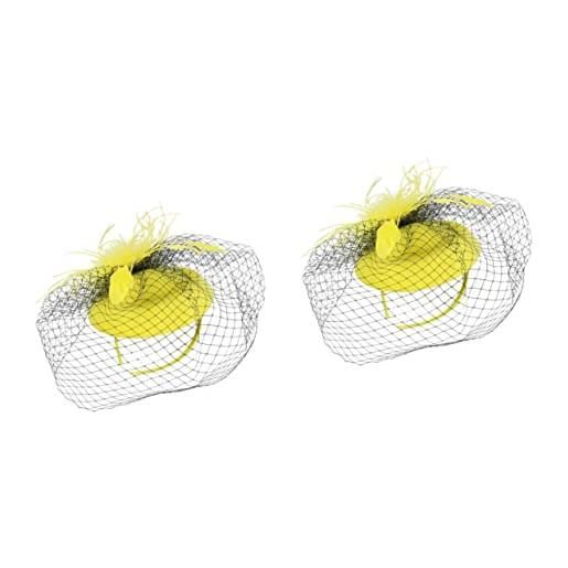 Beavorty 2 pz in rete di cerchietti per vintage fascinatori di per le donne fascinatori per i cappello giallo derby piuma sposa cocktail maglia