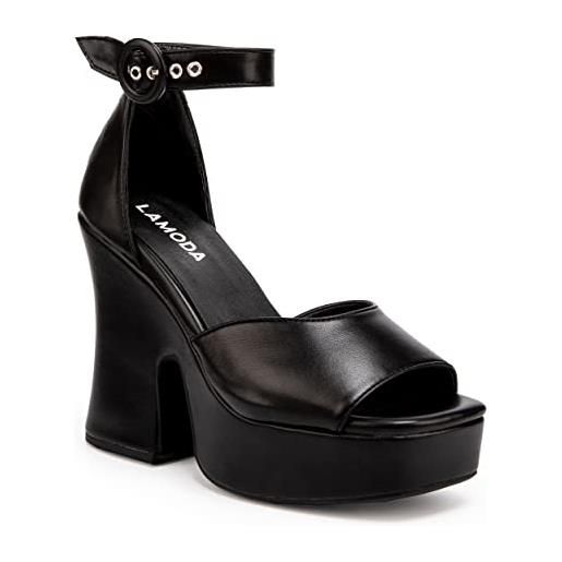 LAMODA set a trend, sandalo con tacco donna, in poliuretano nero, 39 eu